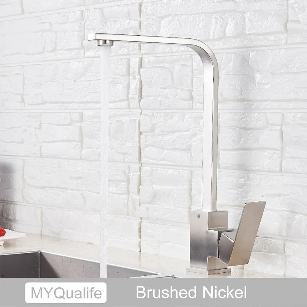 DecorBites™ Black Square Kitchen Faucet: Chorme/Gold Hot Cold Mixer Tap 360° Rotation