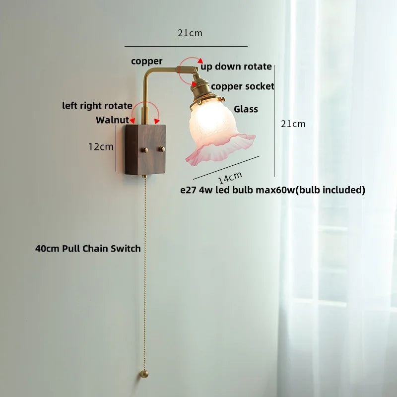 DecorBites™ LED Brass Walnut Wood Wall Sconce Rotate Glass Stair Light