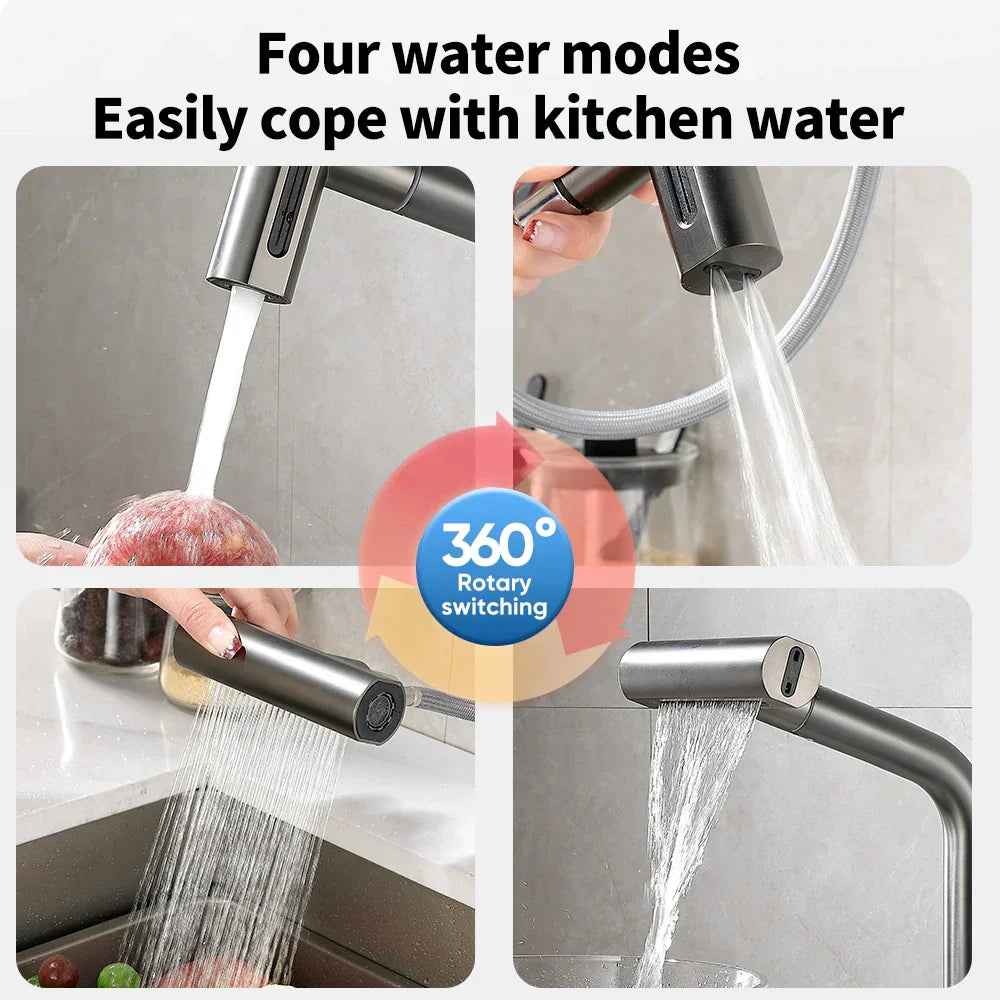 DecorBites™ Black Pull Out Kitchen Faucet with Waterfall Stream Sprayer Head