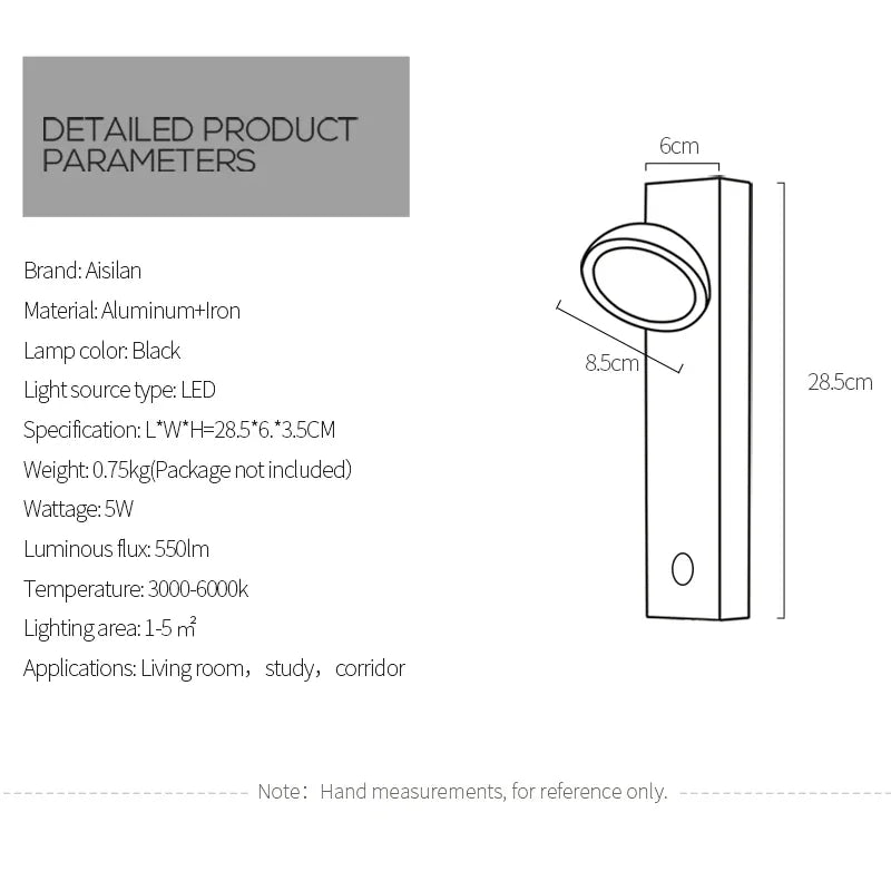 DecorBites™ Dimmable LED Wall Lamp 5W, Adjustable Angle, Touch Switch, 3-CCT Rotation