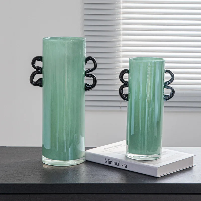 DecorBites™ Glass Vase: Double-eared Straight-tube Flower Arrangement Hydroponics Terrarium Home Decoration