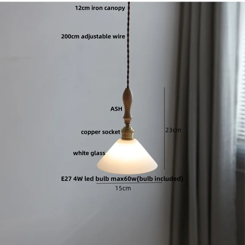 DecorBites™ LED Pendant Light Ash Wood White Ceramic Japanese Style Hanging Lamp
