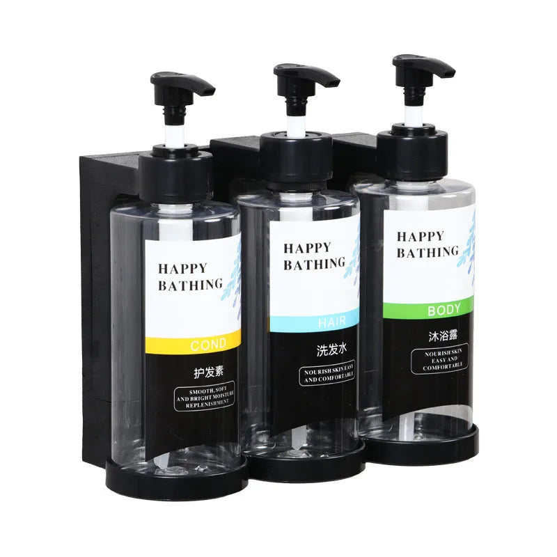 DecorBites™ Amber Soap Dispenser & Shampoo Bottles Set for Drill-Free Bathroom Storage