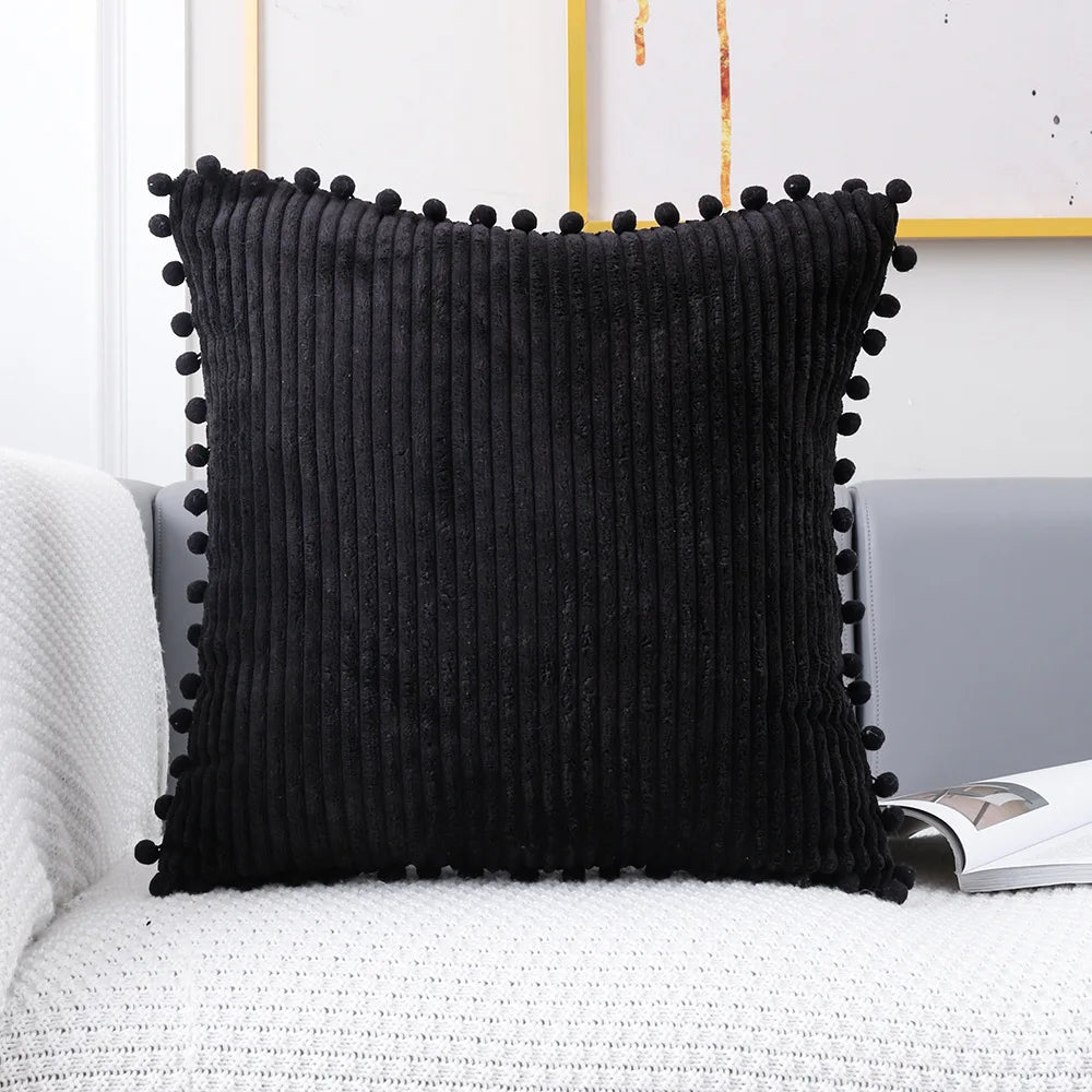 DecorBites™ Corduroy Pompom Cushion Cover 45x45 for Sofa Living Room