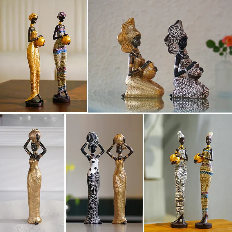 DecorBites™ Black Woman Resin Figurine: Exotic Decor for Home Living Room, Bedroom, Desktop