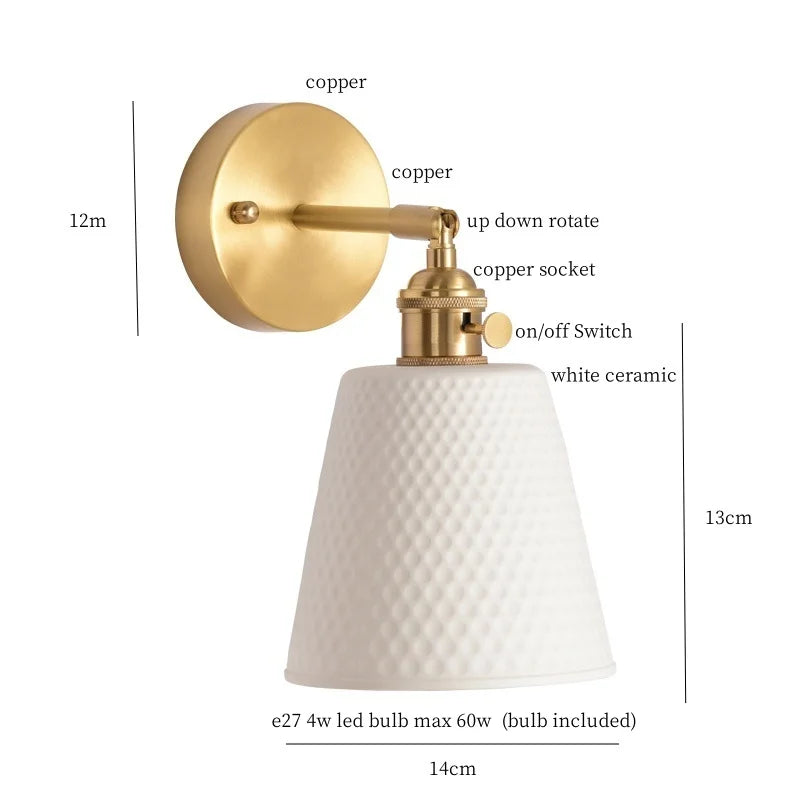 DecorBites™ Ceramic LED Wall Light Striped White Modern Nordic Pull Chain Mirror Lamp