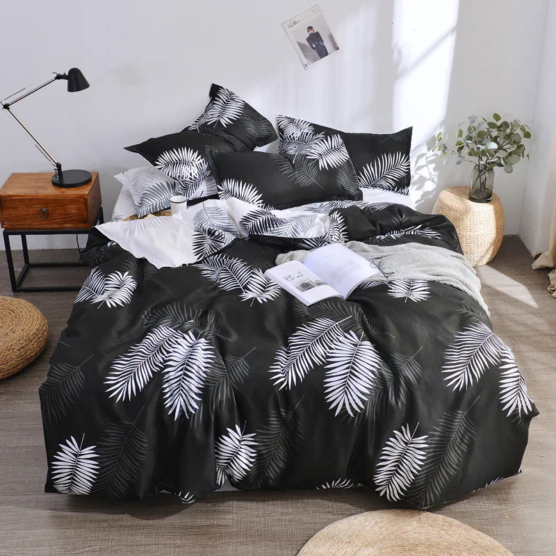 DecorBites™ Geometric Floral Bedding Set with Quilt Cover, Duvet Cover, Sheet, and Pillows