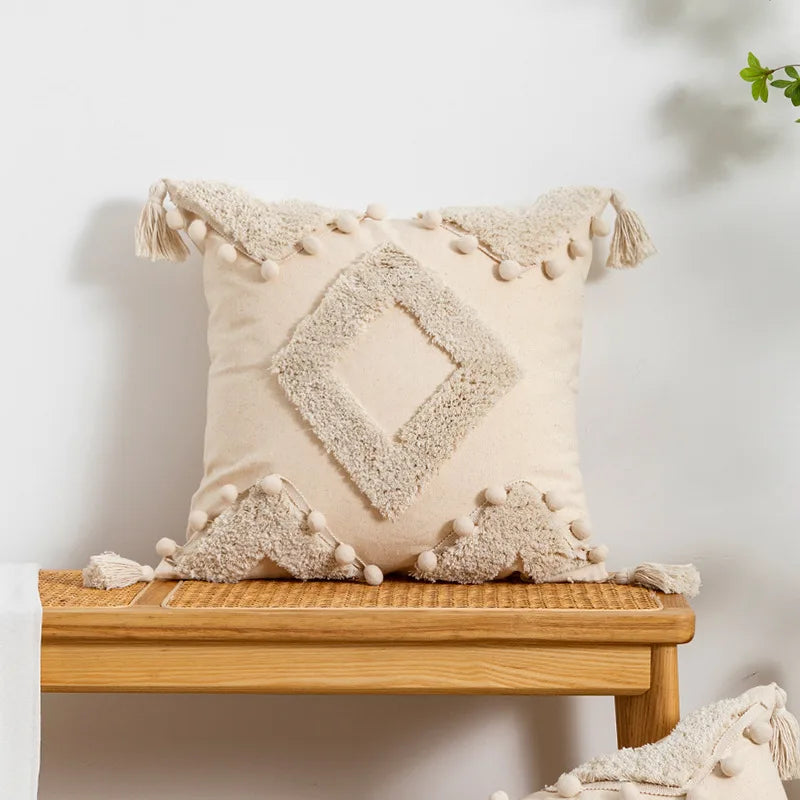 DecorBites™ Beige Boho Style Cushion Cover 45x45/30x50cm - Handmade Square Pillow Case