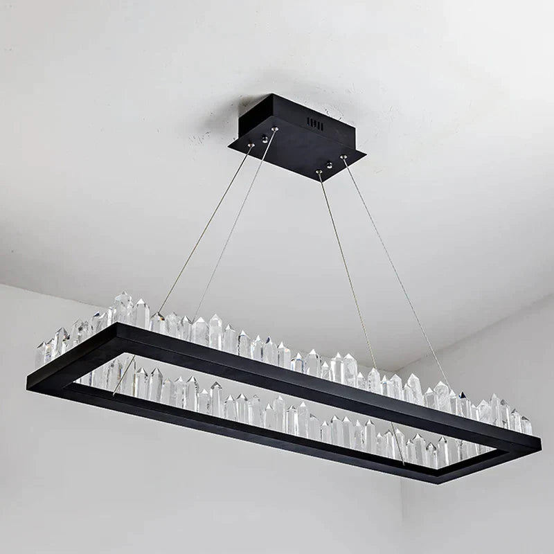 DecorBites™ Black Gold Rings Crystal Chandelier - Nordic Luxury LED Lighting for Living Room