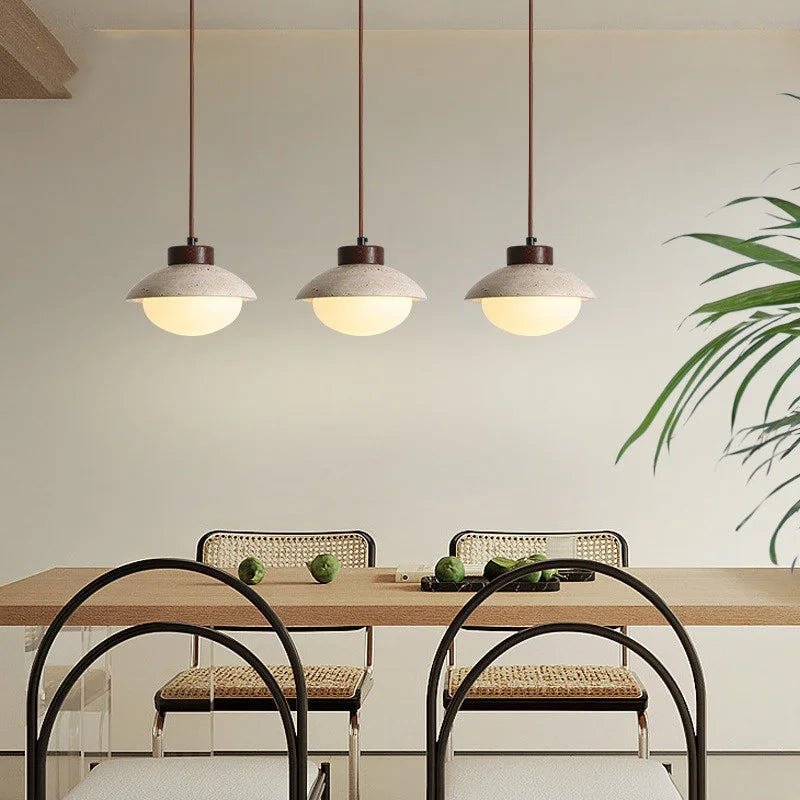 DecorBites™ LED Pendant Light: Japanese Style, Yellow Travertine Wood, Adjustable Hanging Lamp
