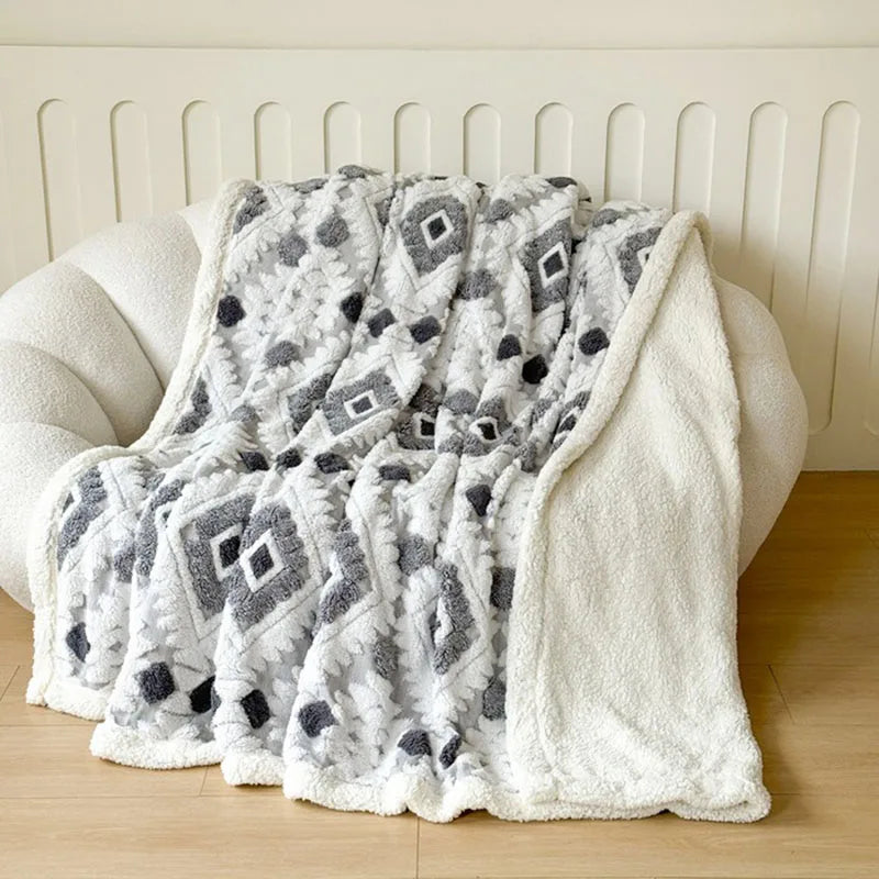 DecorBites™ Geometric Jacquard Taff Velvet Blanket Lamb Wool Warm Nap Bed Sheets
