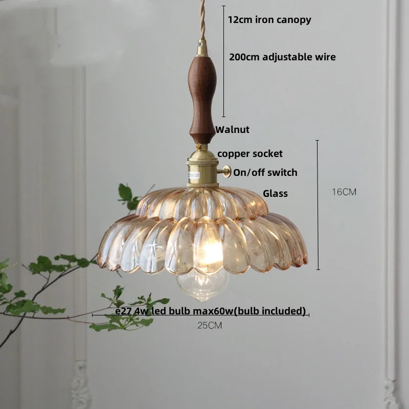DecorBites™ Amber Flower Glass Pendant Light LED Kitchen Decor Home Reading Room