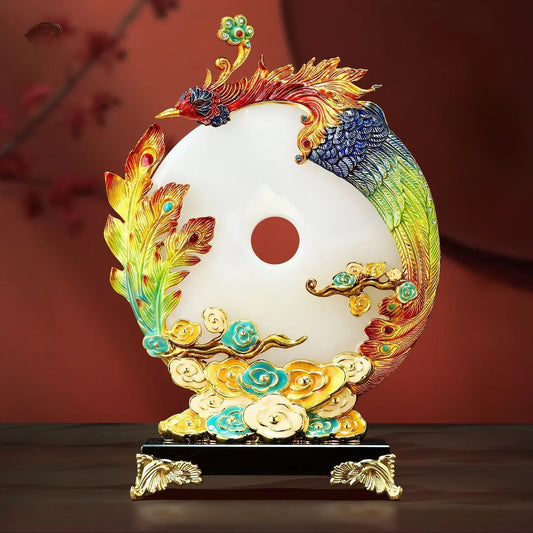 "DecorBites™ Jade Dragon Phoenix Ornament Enamel Living Room Decoration"