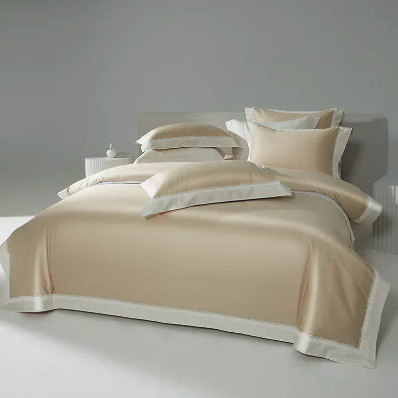 DecorBites™ Lace Patchwork Bedding Set: 1200TC Egyptian Cotton Duvet Cover, Sheet, Pillowcases