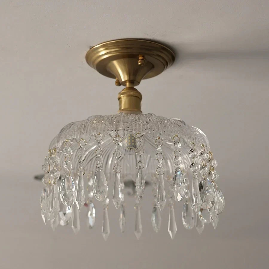 DecorBites™ Glass Grid LED Ceiling Lamp: Luxury Crystal Nordic Copper Ceiling Lights