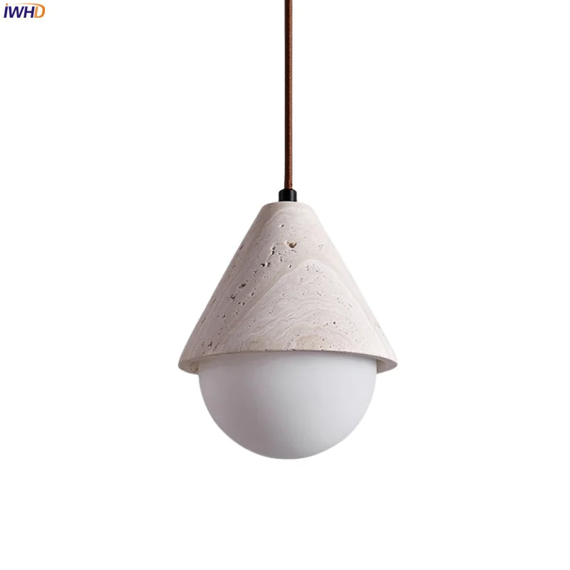 DecorBites™ Creative Stone LED Pendant Light Yellow Travertine Nordic Minimalism Hanging Lamp