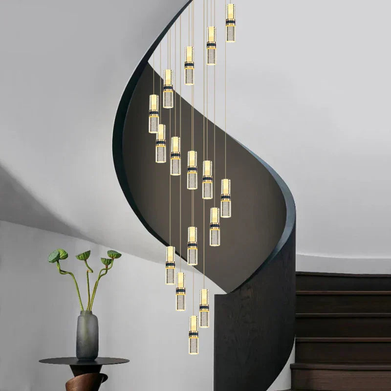 DecorBites™ Crystal Columnar Chandelier Stair Lamp Household Bubble Living Room Restaurant Bar Villa Lightning