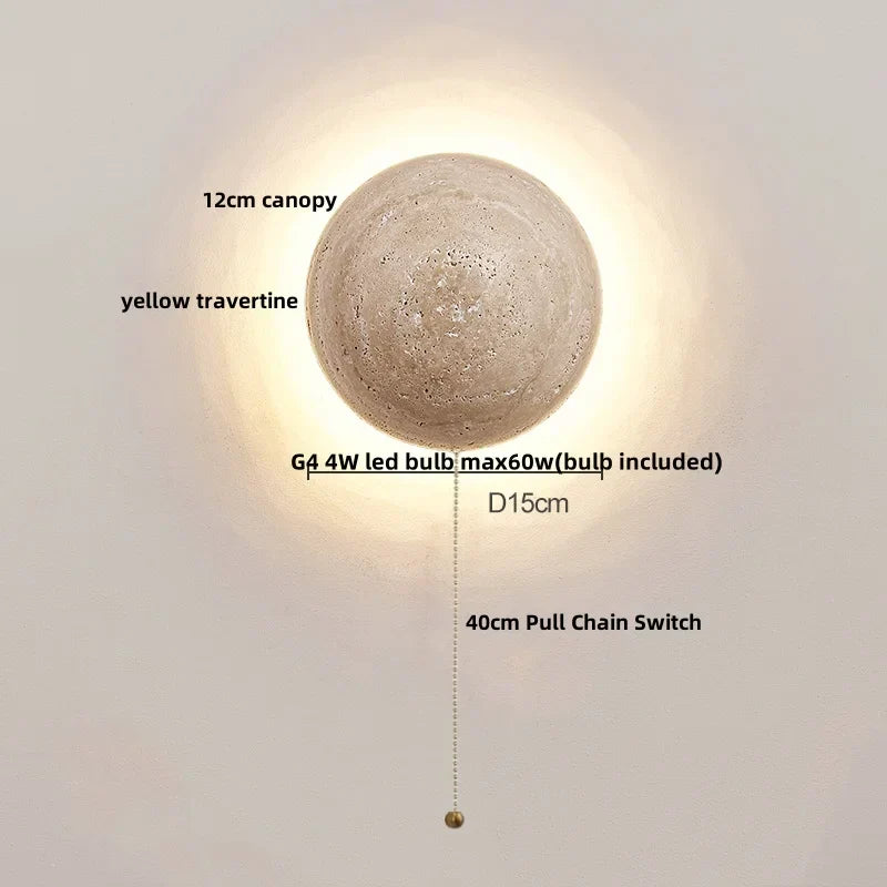 DecorBites™ Yellow Travertine LED Wall Sconce with Nordic Modern Glass Design