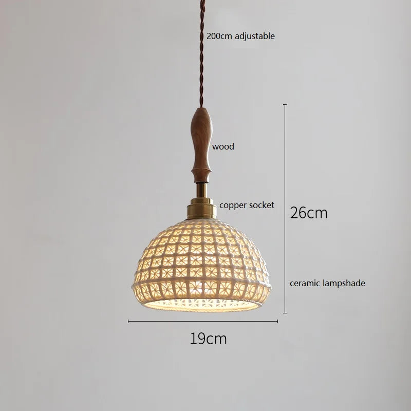 DecorBites™ Ceramic LED Pendant Light: 30CM, Home Decor, Bedroom, Living Room, Dinning, Wood & Copper Socket