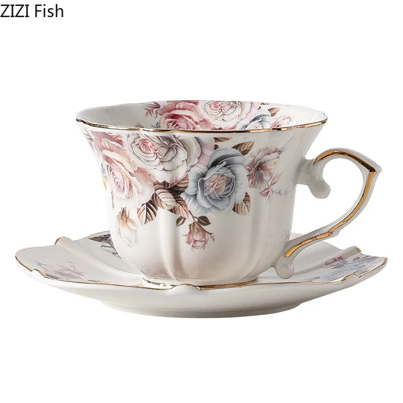 DecorBites™ Lace Edge Ceramic Tea Cup & Saucer Set for Dining & Coffee Table
