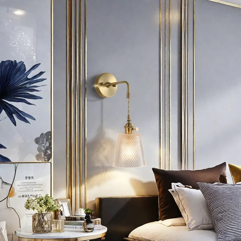 DecorBites™ Brass Glass LED Wall Sconce Light for Living Room, Bedroom, Bathroom