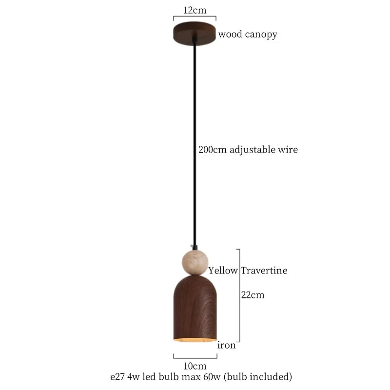 DecorBites™ Japanese Stone LED Pendant Lamps Yellow Travertine Wabi Sabi Hanging Light