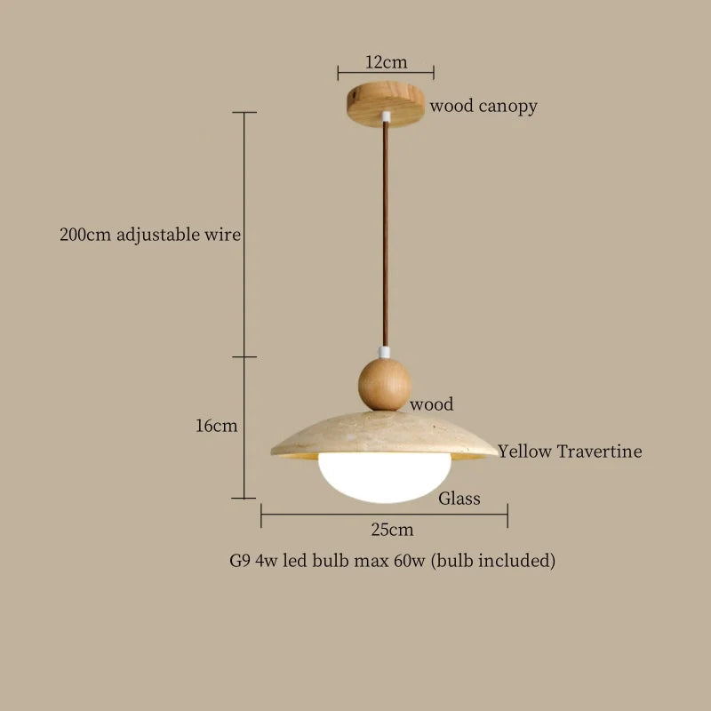 DecorBites™ LED Pendant Lamp Mid Century Modern Decor Yellow Travertine Wood Hanglamp