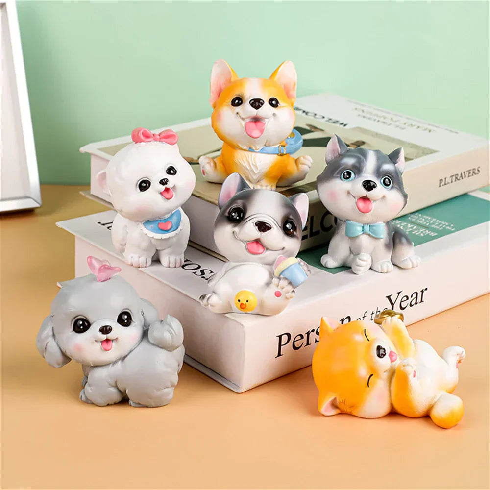 DecorBites™ Dog Figurine Miniatures Set - Husky Corgi Bulldog Puppy Statue Decor