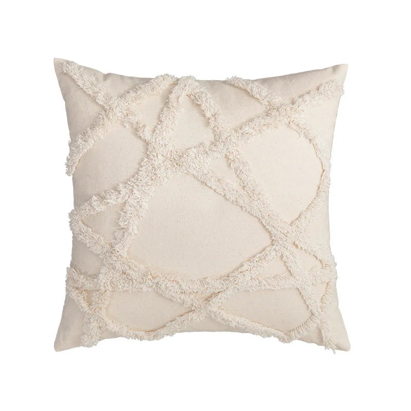 DecorBites™ Geometric Tufted Fringed Cushion Cover for Stylish Home Decor