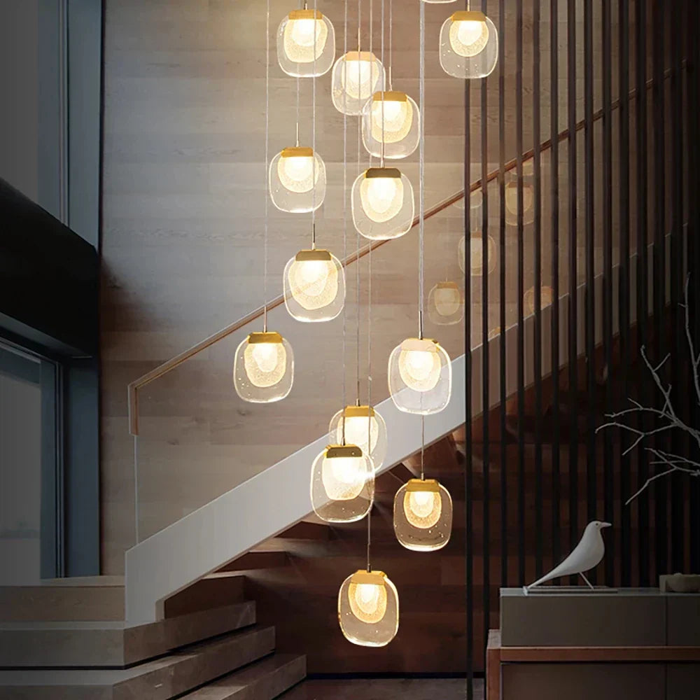 DecorBites™ Gold Crystal Staircase Chandelier: Luxury Indoor Lighting for Dining Room & Hallway