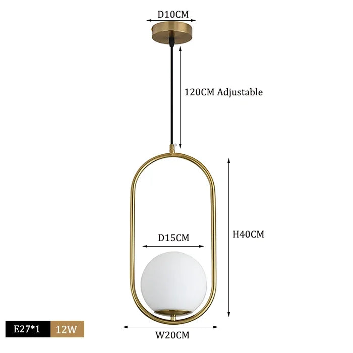 DecorBites™ Glass Ball Pendant Lights Modern LED Brass Black Chrome Suspension Luminaire