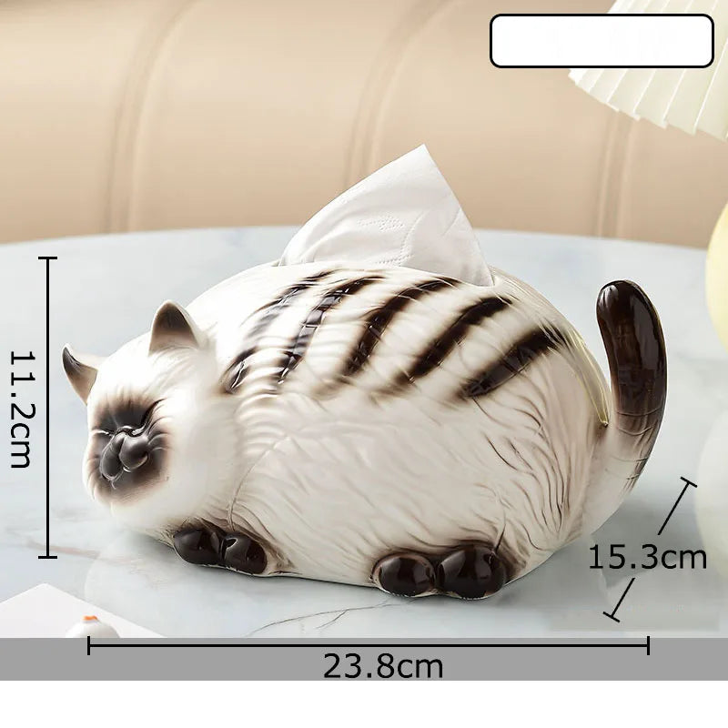 DecorBites™ Cartoon Ginger Cat Ceramic Tissue Box - Creative Desk Decoration & Paper Towel Case