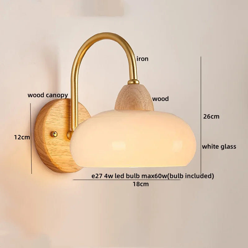 DecorBites™ LED Glass Iron Wood Wall Light Fixture Modern Nordic Bedside Lamp