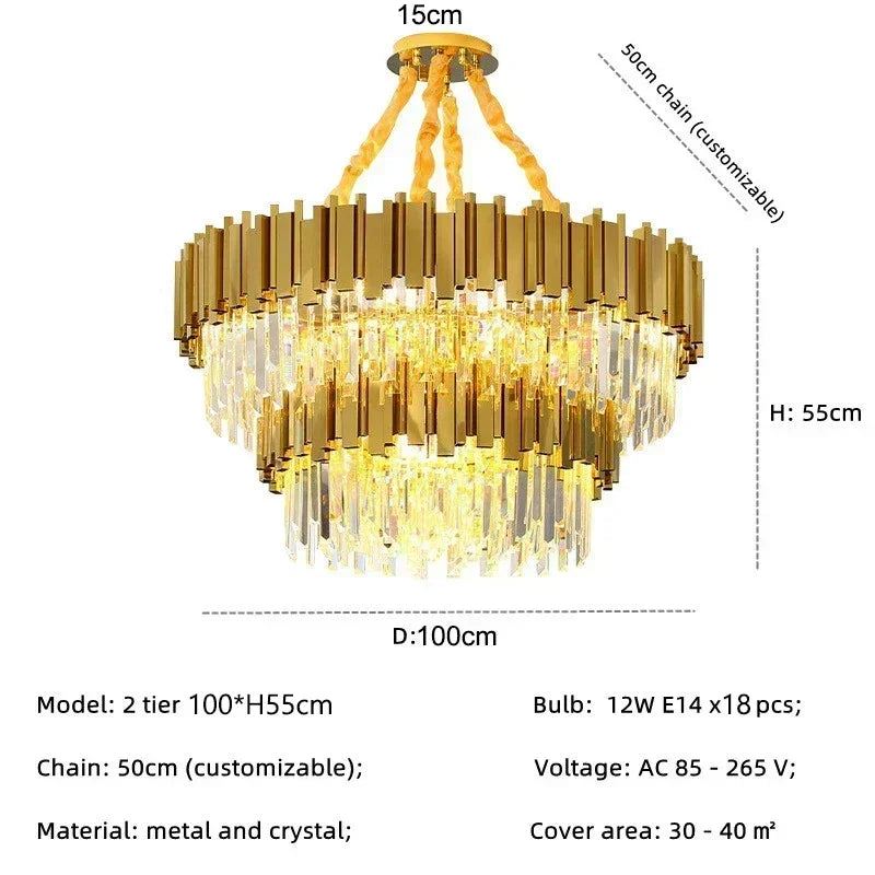 DecorBites™ Golden Luxury LED Crystal Chandelier for Hotel Living Room Ceiling Lighting