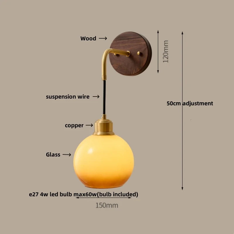 DecorBites™ Copper Adjustable LED Wall Light - Modern Nordic Design, Pull Chain Switch, White Glass