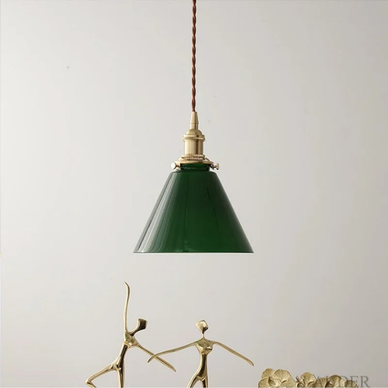 DecorBites™ Copper Canopy LED Pendant Light Fixture Green Glass Hanging Lamp