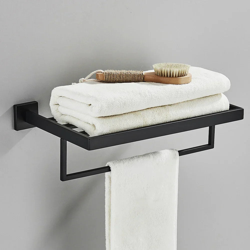 DecorBites™ Black Towel Rack Bar 40cm SUS304 Modern Gold Cloth Holder Wall Mounted