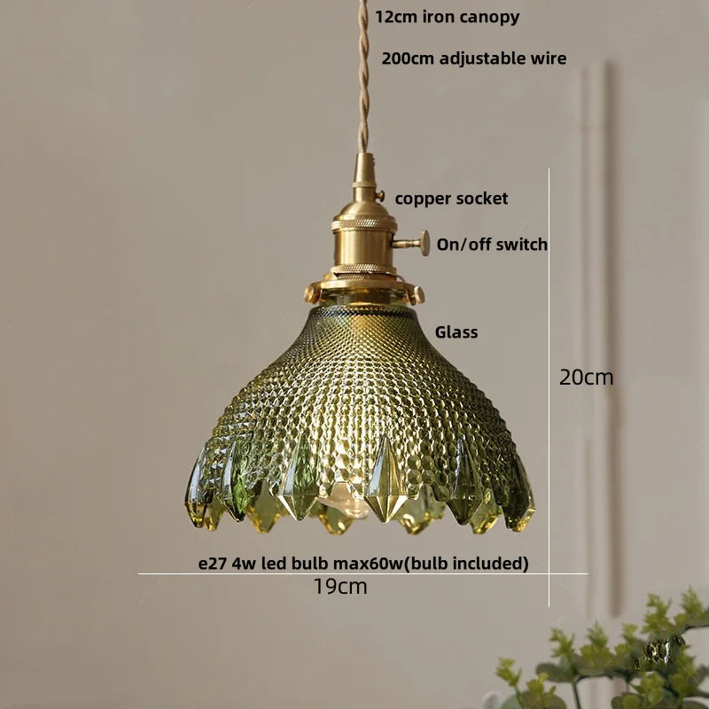 DecorBites™ Green Glass LED Pendant Light | Nordic Modern Copper Knob Switch Hanging Fixture
