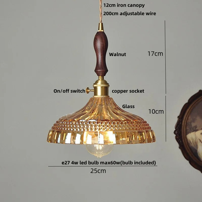 DecorBites™ Amber Flower Glass LED Pendant Light - Modern Nordic Copper Switch Hang Lamp