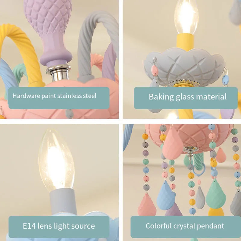 DecorBites™ Crystal Chandelier: Modern Macaron Color Children Room Luminaire