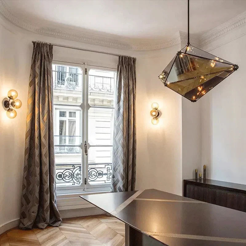 DecorBites™ Diamond Glass LED Pendant Light Smoky Gray Amber Hanging Lamp for Living Room
