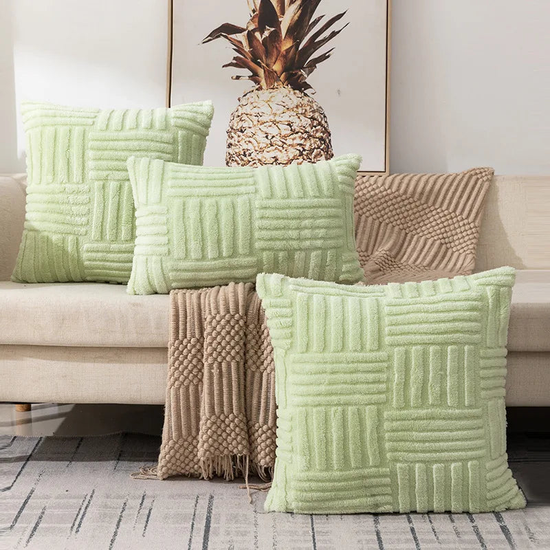 DecorBites™ Boho Faux Fur Plush Throw Pillow Covers, Cream White Luxury Soft Fluffy Decorative Pillowcase