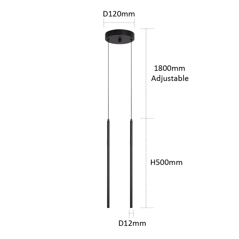 DecorBites™ Black Slim 50cm 60cm LED Pendant Lamp for Restaurant Bar, Nordic Minimalist Style
