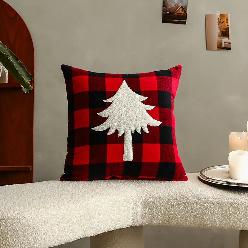 DecorBites™ Christmas Letter Embroidery Plaid Cushion Cover Set