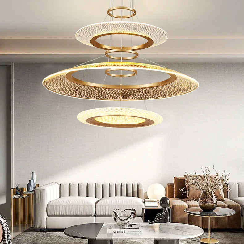 DecorBites™ LED Ring Ceiling Chandelier: Luxury Villa Pendant Light for Living & Dining Rooms