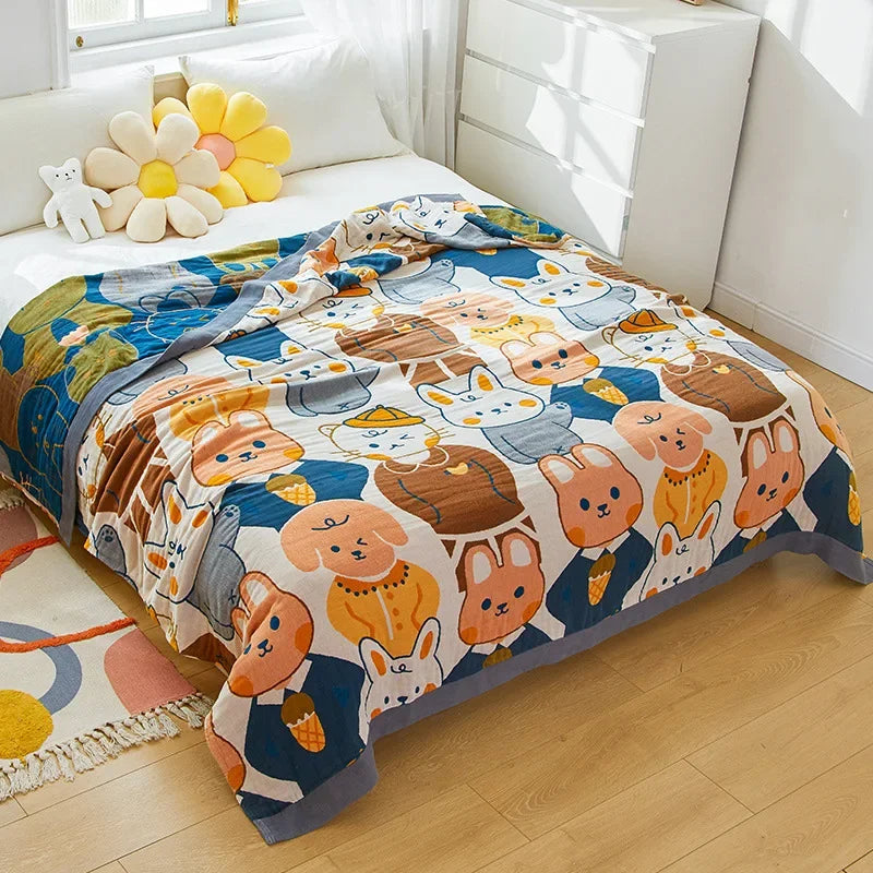 DecorBites™ Cartoon Cat Summer Quilt - 100% Cotton Leisure Blanket