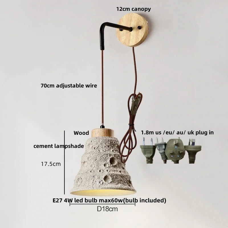 DecorBites™ Japanese Style LED Wall Light Cement Bedside Lamp with Pull Chain Switch