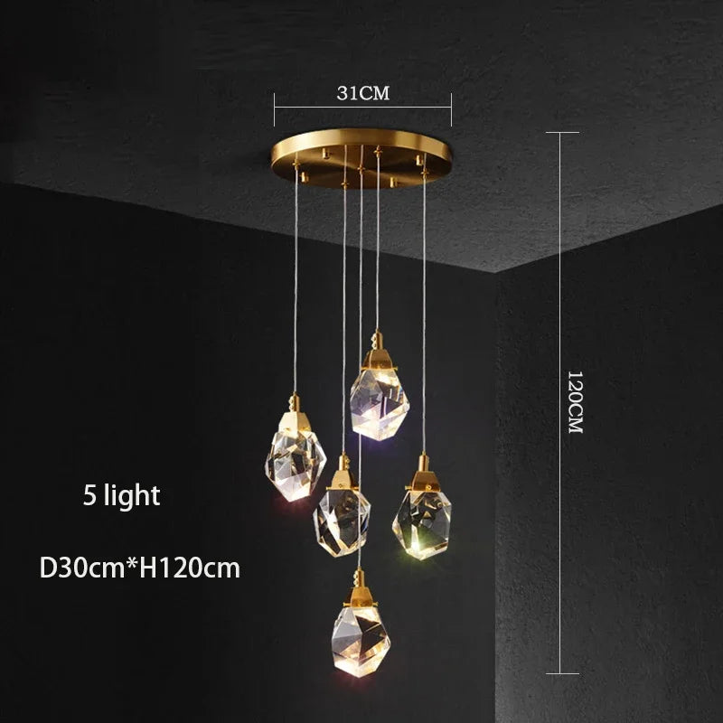 DecorBites™ Diamond Crystal Chandelier: Luxury Gold LED Lighting for Staircase & Living Room