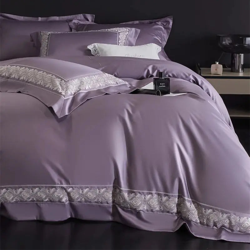 DecorBites™ 1200TC Egyptian Cotton Lace Embroidery Bedding Set: 1 Duvet, 1 Sheet, 2 Pillowcases