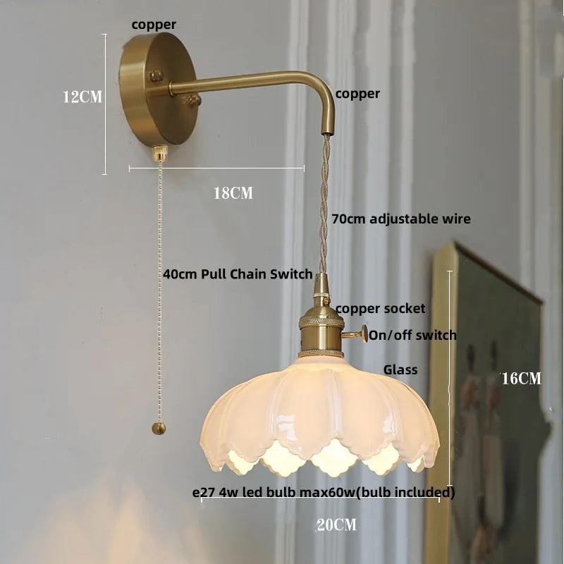 DecorBites™ LED Glass Wall Lights Pull Chain Switch | Nordic Modern Design Bedside Lamp